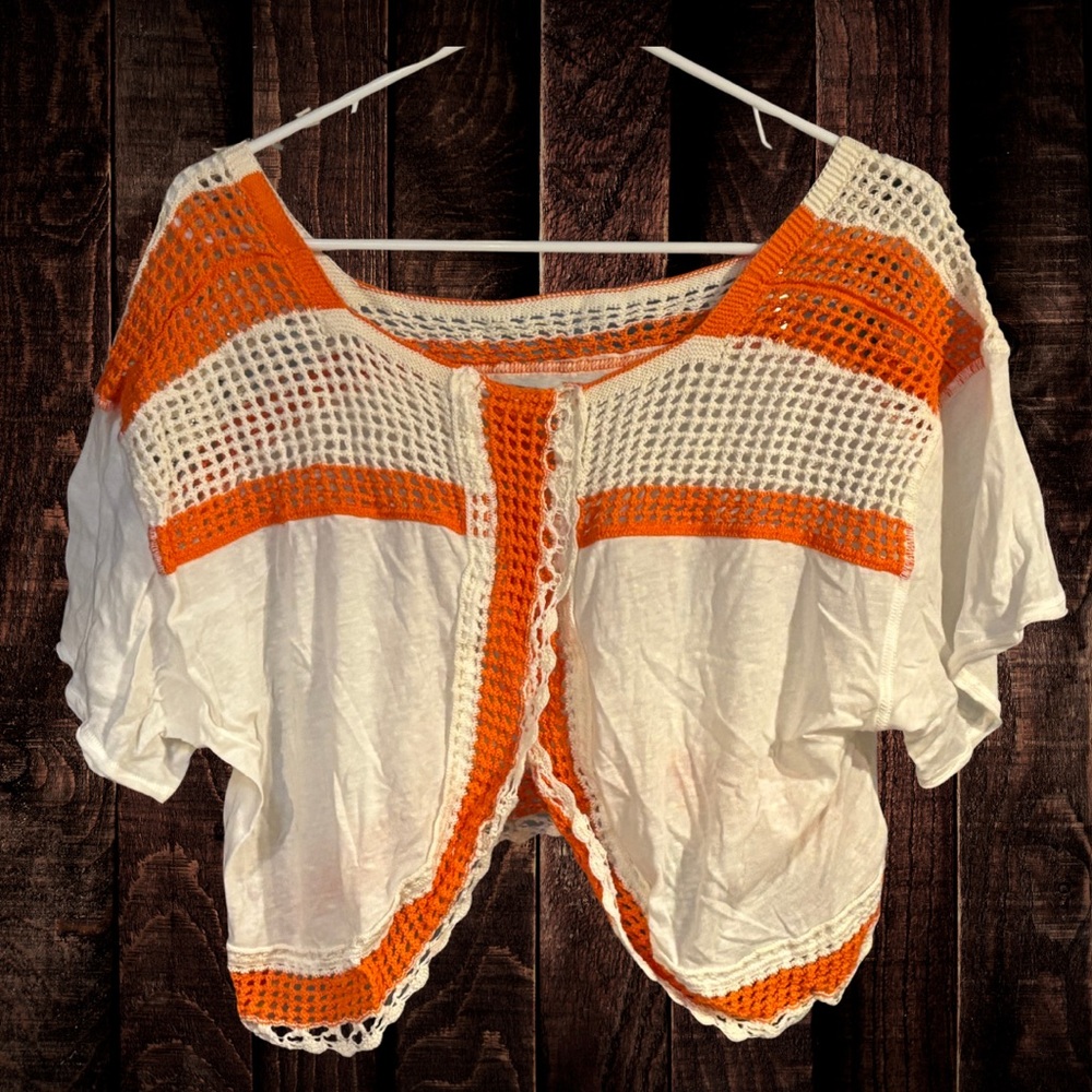 Free People White and Orange Crochet Crop Top - Picture 2 of 4
